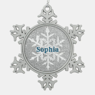 Silver Glitzer Girl Name Snowflake Gerahmte Orname Schneeflocken Zinn-Ornament