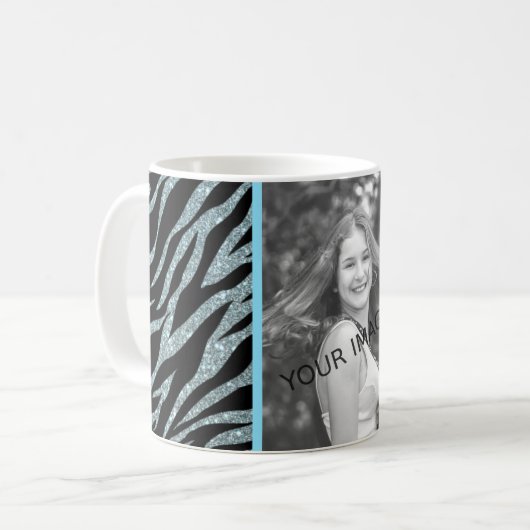 Silver Glitzer Girly Aquamarin Zebra Custom Templa Kaffeetasse (Vorderseite Links)