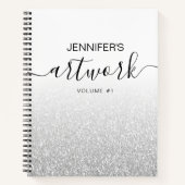Silver Glitzer Girly Ombre Sketchbook Name Notizblock (Vorderseite)