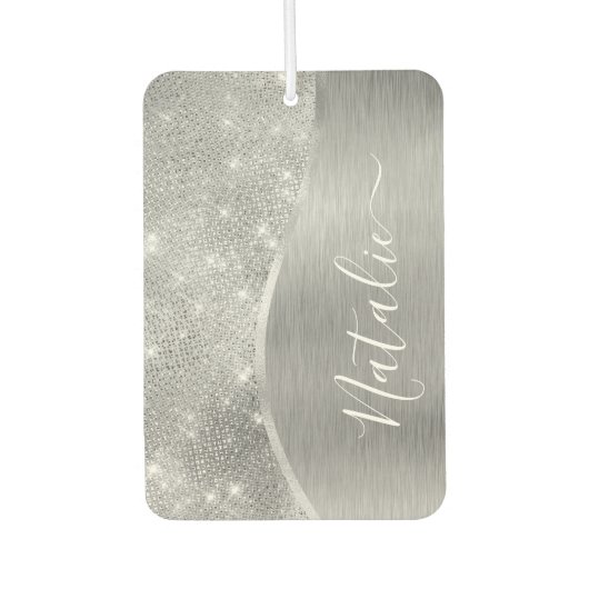 Silver Glitzer Glam Bling Personalisiert Metallic Autolufterfrischer (Vorderseite)