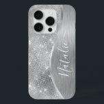 Silver Glitzer Glam Bling Personalisiert Metallic Case-Mate iPhone Hülle<br><div class="desc">Dieses silber gebürstete Metall und glamouröse Imitate Glitzer gemustert Handy Gehäuse mit Ihrem eigenen individuelle Name leicht personalisieren.</div>