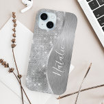 Silver Glitzer Glam Bling Personalisiert Metallic Case-Mate iPhone Hülle<br><div class="desc">Dieses silber gebürstete Metall und glamouröse Imitate Glitzer gemustert Handy Gehäuse mit Ihrem eigenen individuelle Name leicht personalisieren.</div>