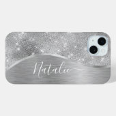 Silver Glitzer Glam Bling Personalisiert Metallic Case-Mate iPhone Hülle (Rückseite (Horizontal))