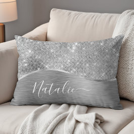 Silver Glitzer Glam Bling Personalisiert Metallic Dekokissen