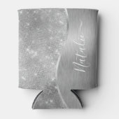 Silver Glitzer Glam Bling Personalisiert Metallic Dosenkühler (Vorderseite)