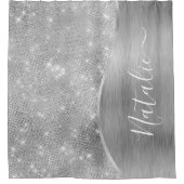 Silver Glitzer Glam Bling Personalisiert Metallic Duschvorhang (Vorderseite)
