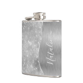 Silver Glitzer Glam Bling Personalisiert Metallic Flachmann (Links)