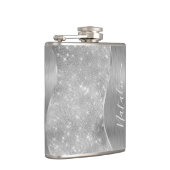 Silver Glitzer Glam Bling Personalisiert Metallic Flachmann (Rechts)