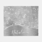 Silver Glitzer Glam Bling Personalisiert Metallic Fleecedecke (Vorderseite (Horizontal))