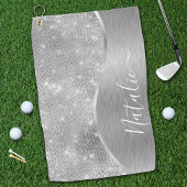 Silver Glitzer Glam Bling Personalisiert Metallic Golfhandtuch