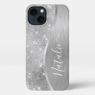 Silver Glitzer Glam Bling Personalisiert Metallic iPhone 13 Hülle