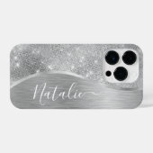Silver Glitzer Glam Bling Personalisiert Metallic iPhone Hülle (Rückseite (Horizontal))