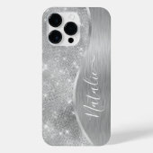 Silver Glitzer Glam Bling Personalisiert Metallic iPhone Hülle (Rückseite)