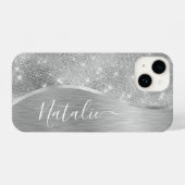 Silver Glitzer Glam Bling Personalisiert Metallic iPhone Hülle (Rückseite (Horizontal))