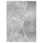 Silver Glitzer Glam Bling Personalisiert Metallic Klemmbrett (Rückseite)