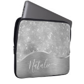 Silver Glitzer Glam Bling Personalisiert Metallic Laptopschutzhülle (Vorne Rechts)