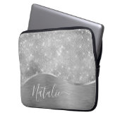 Silver Glitzer Glam Bling Personalisiert Metallic Laptopschutzhülle (Vorderseite Links)