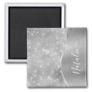 Silver Glitzer Glam Bling Personalisiert Metallic Magnet