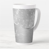 Silver Glitzer Glam Bling Personalisiert Metallic Milchtasse (Rechte Ecke)