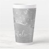 Silver Glitzer Glam Bling Personalisiert Metallic Milchtasse (Vorderseite)