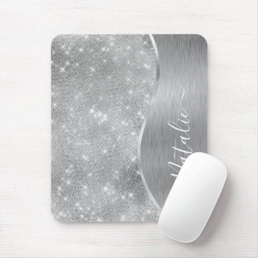 Silver Glitzer Glam Bling Personalisiert Metallic Mousepad (Mit Mouse)