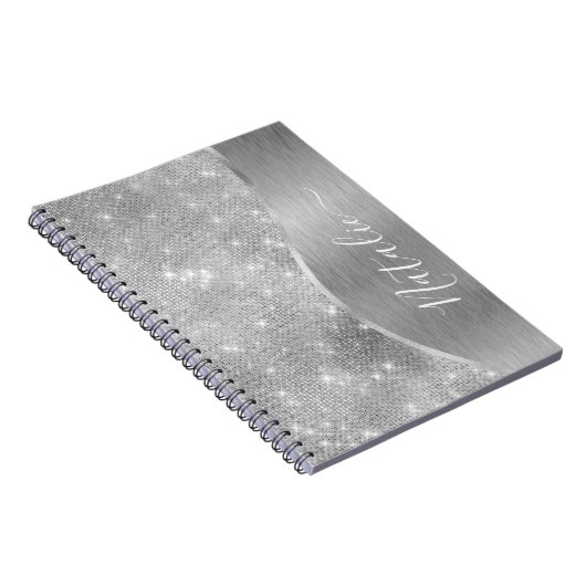 Silver Glitzer Glam Bling Personalisiert Metallic Notizblock (Rechte Seite)