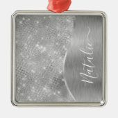 Silver Glitzer Glam Bling Personalisiert Metallic Ornament Aus Metall (Vorne)