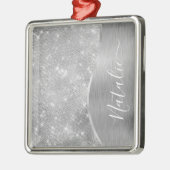 Silver Glitzer Glam Bling Personalisiert Metallic Ornament Aus Metall (Links)