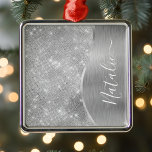 Silver Glitzer Glam Bling Personalisiert Metallic Ornament Aus Metall<br><div class="desc">Dieses silber gebürstete Metall und glamouröse Imitate Glitzer gemusterte Ornament mit Ihrem eigenen individuelle Name leicht personalisieren.</div>