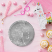 Silver Glitzer Glam Bling Personalisiert Metallic Pappteller (Party)
