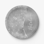 Silver Glitzer Glam Bling Personalisiert Metallic Pappteller (Vorderseite)