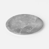 Silver Glitzer Glam Bling Personalisiert Metallic Pappteller (Schrägansicht)