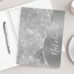 Silver Glitzer Glam Bling Personalisiert Metallic Planer<br><div class="desc">Dieses silber gebürstete Metall und glamouröse Imitate Glitzer gemusterten Planer leicht mit Ihrem eigenen individuelle Name personalisieren.</div>