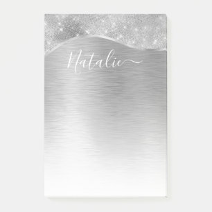 Silver Glitzer Glam Bling Personalisiert Metallic Post-it Klebezettel
