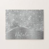 Silver Glitzer Glam Bling Personalisiert Metallic Puzzle (Horizontal)
