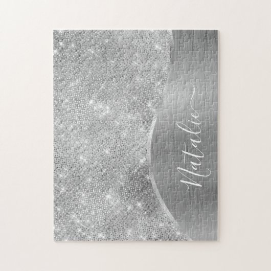 Silver Glitzer Glam Bling Personalisiert Metallic Puzzle (Vertikal)