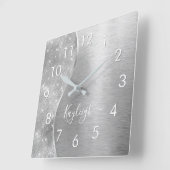 Silver Glitzer Glam Bling Personalisiert Metallic Quadratische Wanduhr (Winkel)
