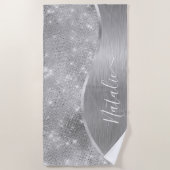 Silver Glitzer Glam Bling Personalisiert Metallic Strandtuch (Vorderseite)