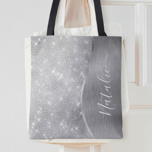 Silver Glitzer Glam Bling Personalisiert Metallic Tasche