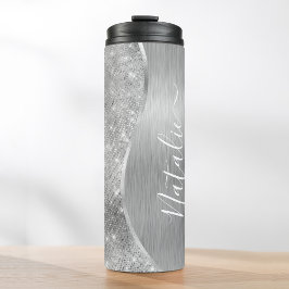 Silver Glitzer Glam Bling Personalisiert Metallic Thermosbecher