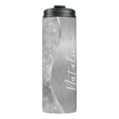 Silver Glitzer Glam Bling Personalisiert Metallic Thermosbecher (Vorderseite)