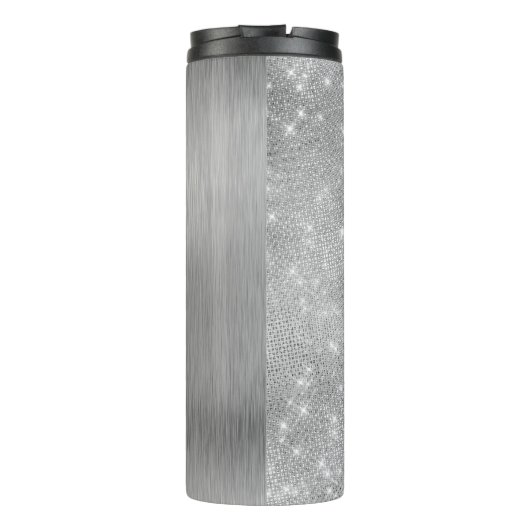 Silver Glitzer Glam Bling Personalisiert Metallic Thermosbecher (Rückseite)