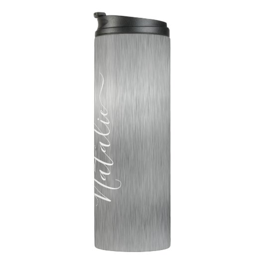 Silver Glitzer Glam Bling Personalisiert Metallic Thermosbecher (Nach rechts gedreht)