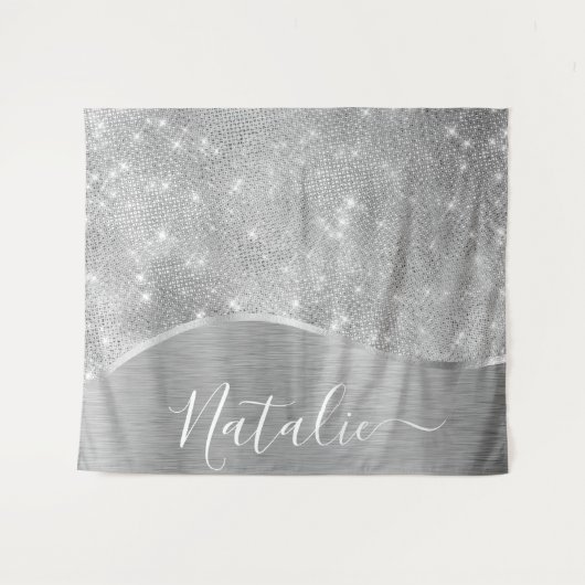 Silver Glitzer Glam Bling Personalisiert Metallic Wandteppich (Vorderseite (Horizontal))