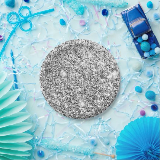 Silver Glitzer Glam Pappteller (Party)