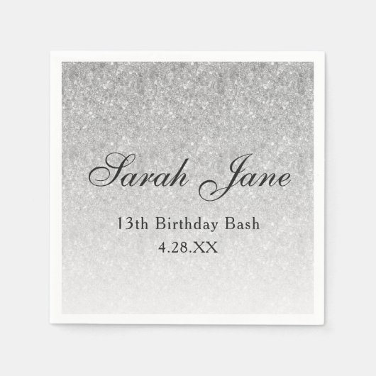 Silver Glitzer Glam Personalisiert Serviette (Vorderseite)