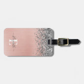 Silver Glitzer Glam Pink Pinselmetall Monogramm Gepäckanhänger (Vorderseite horizontal)