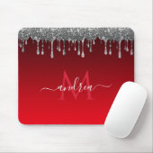 Silver Glitzer Glam Red Gradient Monogram & Name Mousepad (Mit Mouse)