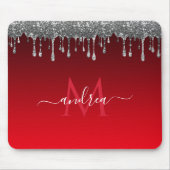 Silver Glitzer Glam Red Gradient Monogram & Name Mousepad (Vorne)