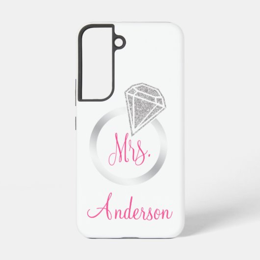 Silver Glitzer Glam Ring Mrs. Bride Anfangsname Samsung Galaxy Hülle (Rückseite)